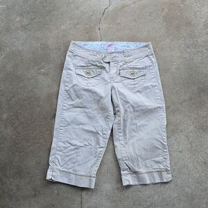 Vtg Nori Cargo Wide Leg Capri Pants 3 Tan Y2K Low Rise Flare Utility Gorp